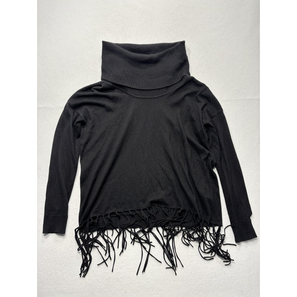 MICHAEL Michael Kors Sweater Womens Large Black Turtleneck Fringe Knit